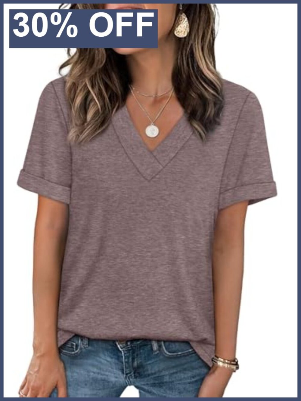 Womens Summer V Neck Short Sleeve T Shirt Casual Loose Fit Top